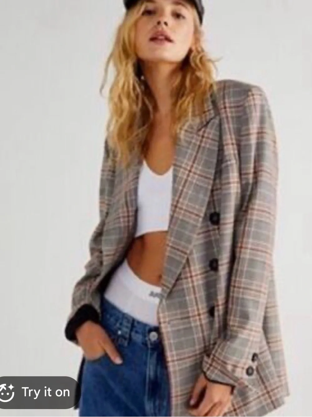 Free People Ashby Plaid Double Breasted Blazer Medium - like new